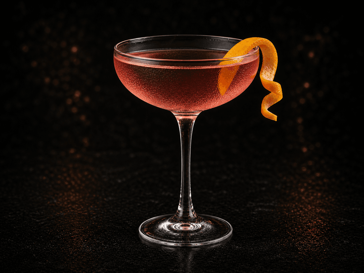 Virgin Cosmopolitan i ett kylt cocktailglas med klar rosa drink och apelsinzest.